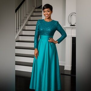 Elegant Teal Sequin Evening Gown